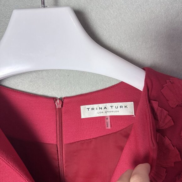 Trina Turk Angela Dress Short Sleeve Floral Embellishment Hot Pink Sheath Dress - Picture 7 of 12